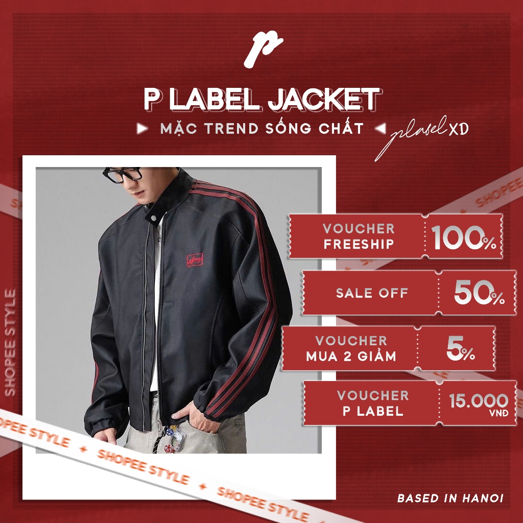 P LABEL Áo Khoác Da Racer Jacket Phối Sọc Side-Stripe Thêu Logo Aweyz Cao Cấp Form Rộng Unisex Nam N