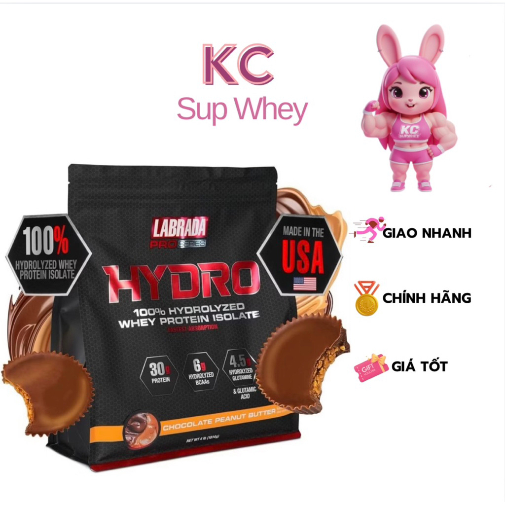 [CHIẾT] Hydro Whey Labrada (1.8kg)  Hydrolyzed Isolate, 30g Protein, 6g BCAA Tăng Cơ