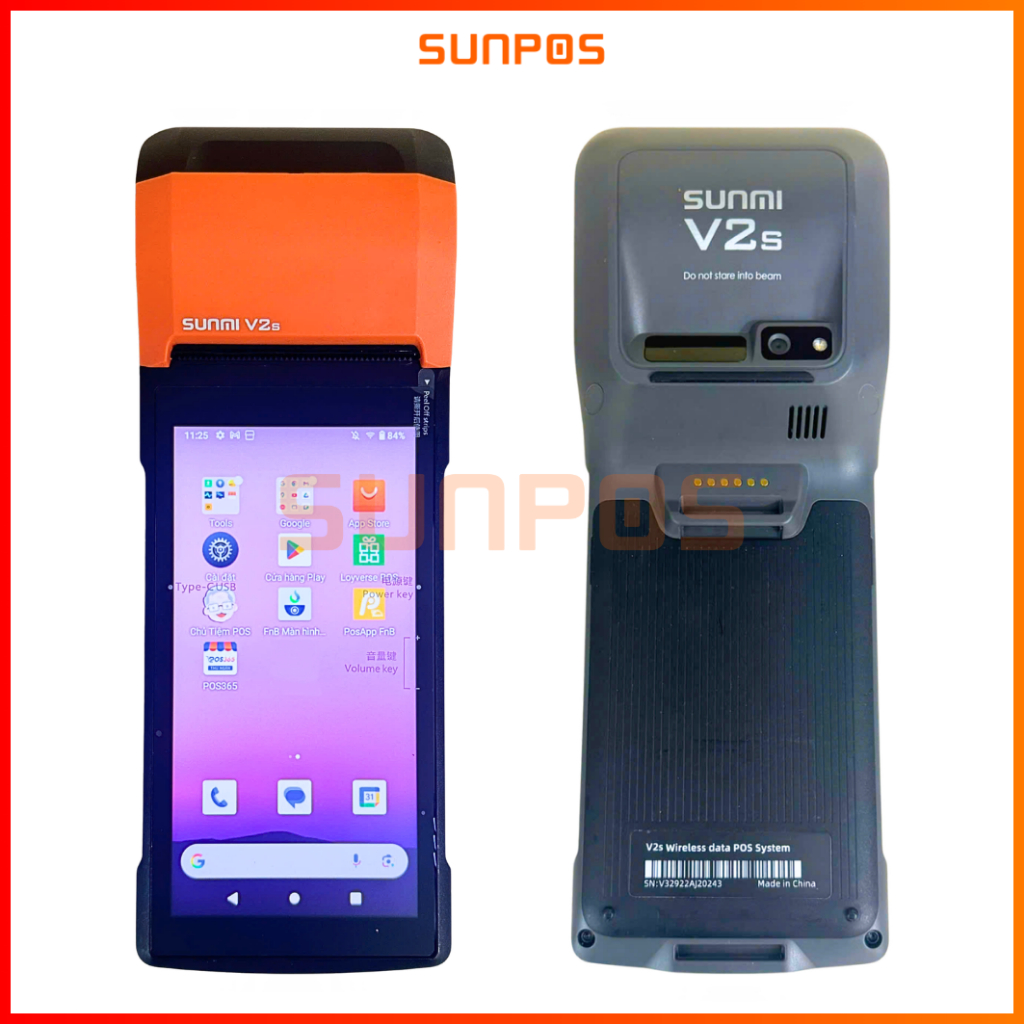Máy Pos cầm tay Sunmi V2s chuyên nhận đơn, sử dụng phần mềm Pos365. Kiot VIệt, Posapp, Loyverse
