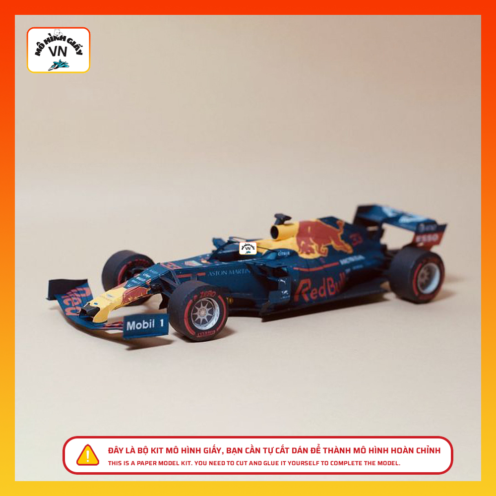 Bộ Kit Lắp Ráp Mô Hình Giấy Xe đua F1 Aston Martin Red Bull Racing RB15 Tỉ Lệ 1/72 Chất Liệu Giấy Ca