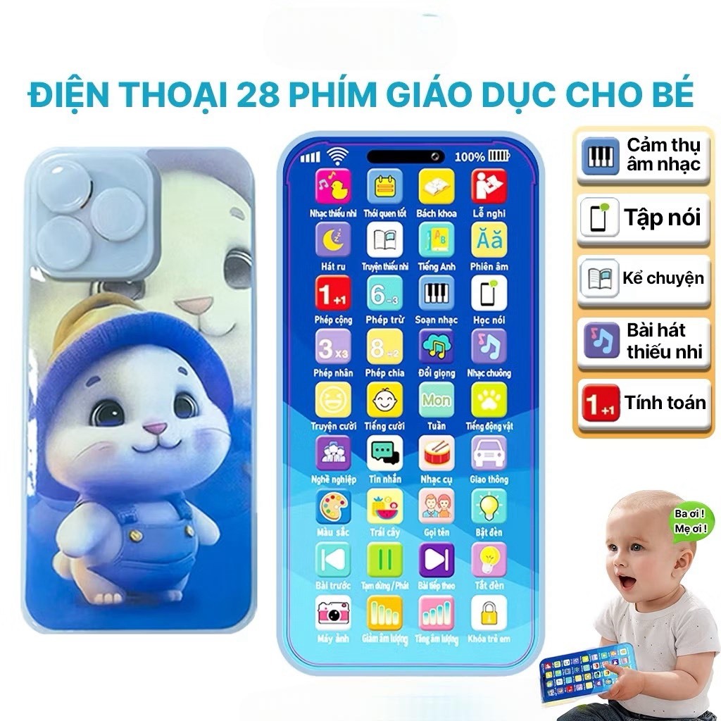 Đồ Chơi Điện Thoại Sansanvu 28 phím Cho Bé Nội dung giáo dục phong phú. Bài hát thiếu nhi Việt Nam Đèn LED nhạc