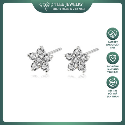 Khuyên tai bạc nữ TLEE hoa nhí mini năm cánh đính đá  xinh xắn, dịu dàng TleeJewelry