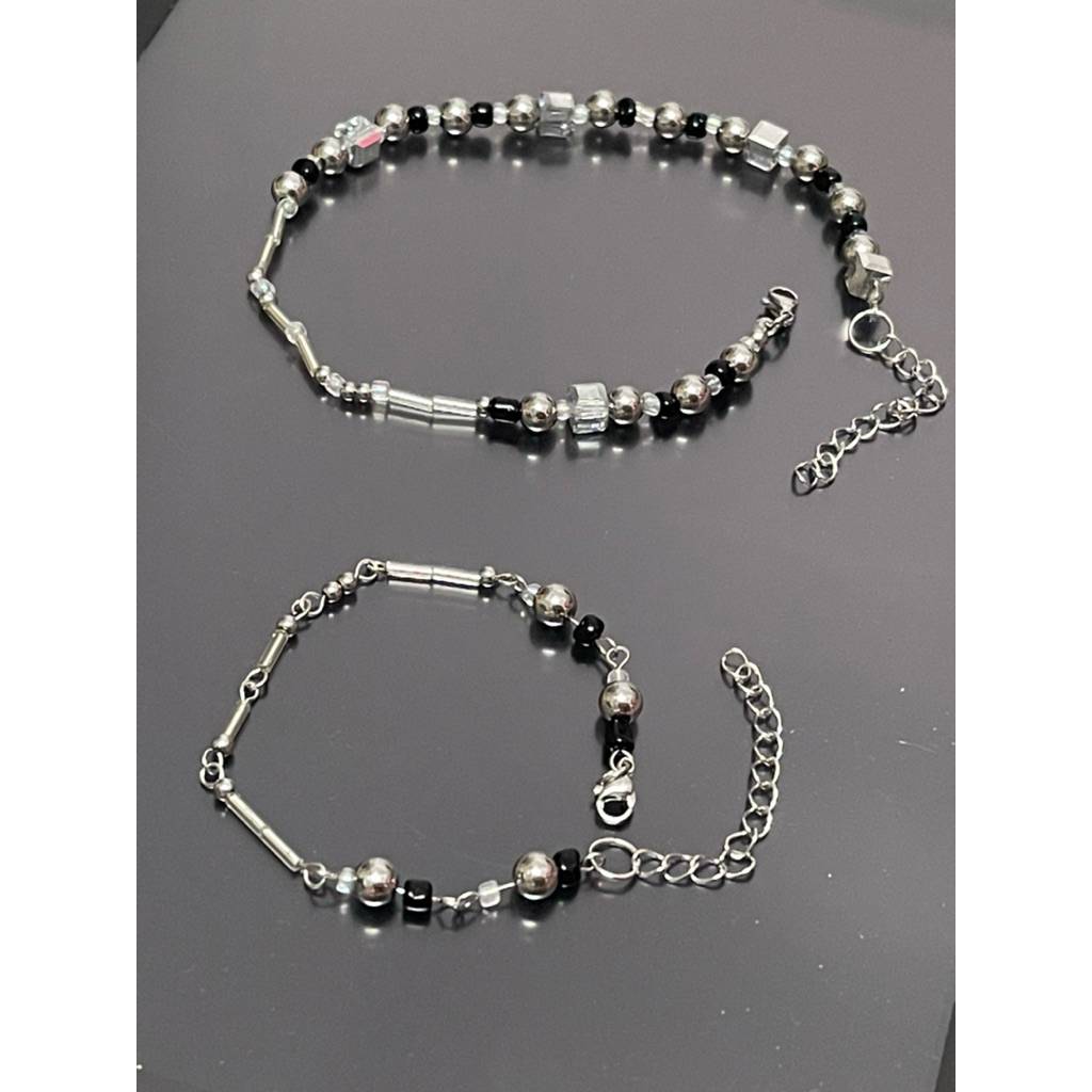 Set vòng tay và vòng cổ xỏ hạt thép không gỉ mã morse MORSE CODE SET (nhắn shop để chọn ký tự và màu