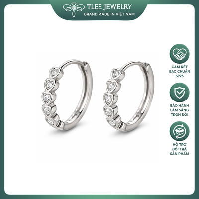 Khuyên tai bạc nữ TLEE tim nhỏ đính đá kết nối chốt bấm xinh xắn TleeJewerly
