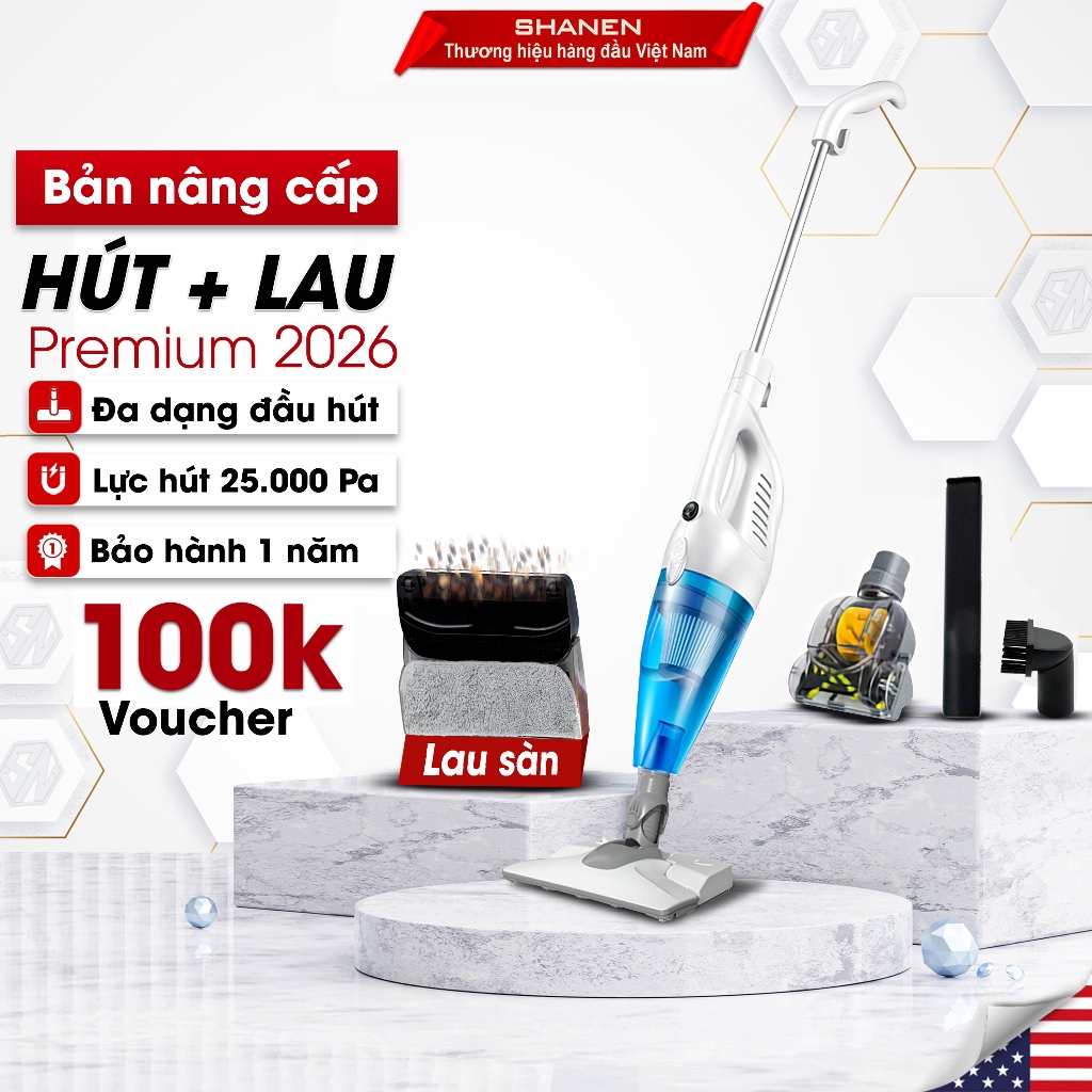 Máy hút bụi lau sàn nhà cầm tay đa năng SHANEN, Hút nệm, sàn nhà, ngõ ngách, bảo hành 12 tháng