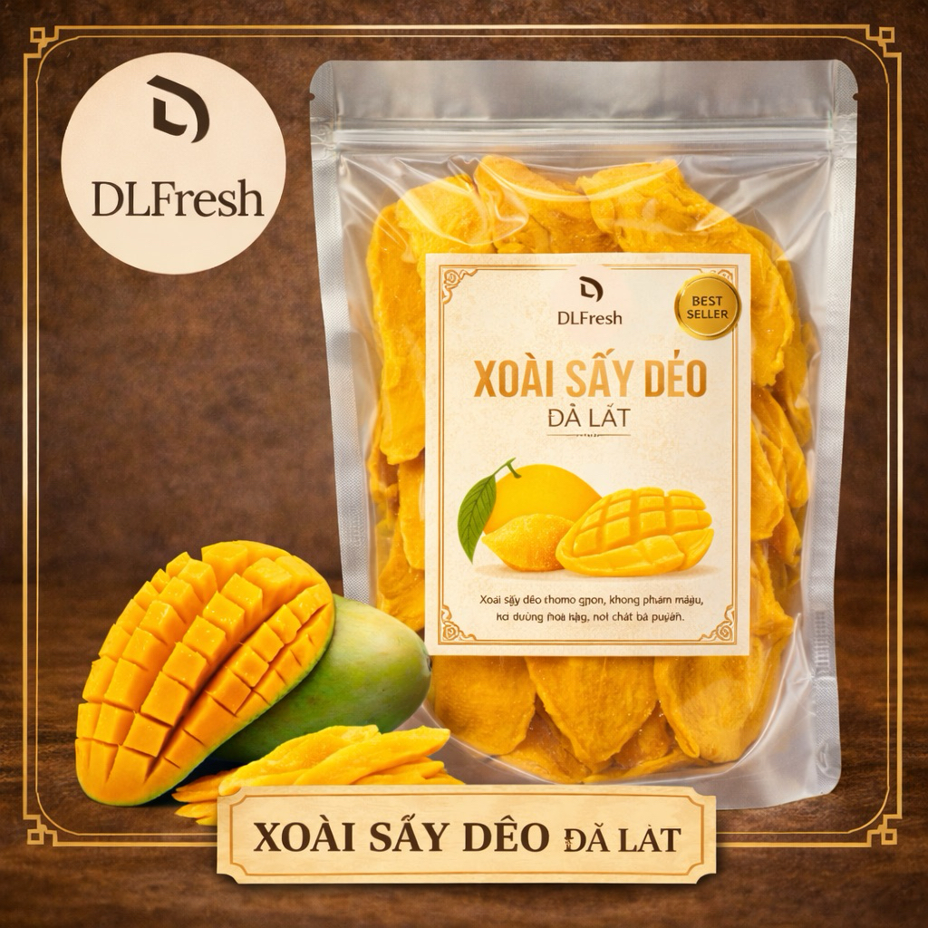 Xoài Sấy Dẻo DLFresh Đà Lạt – Thơm Ngon Tự Nhiên, Ít Ngọt, Ăn Vặt Healthy
