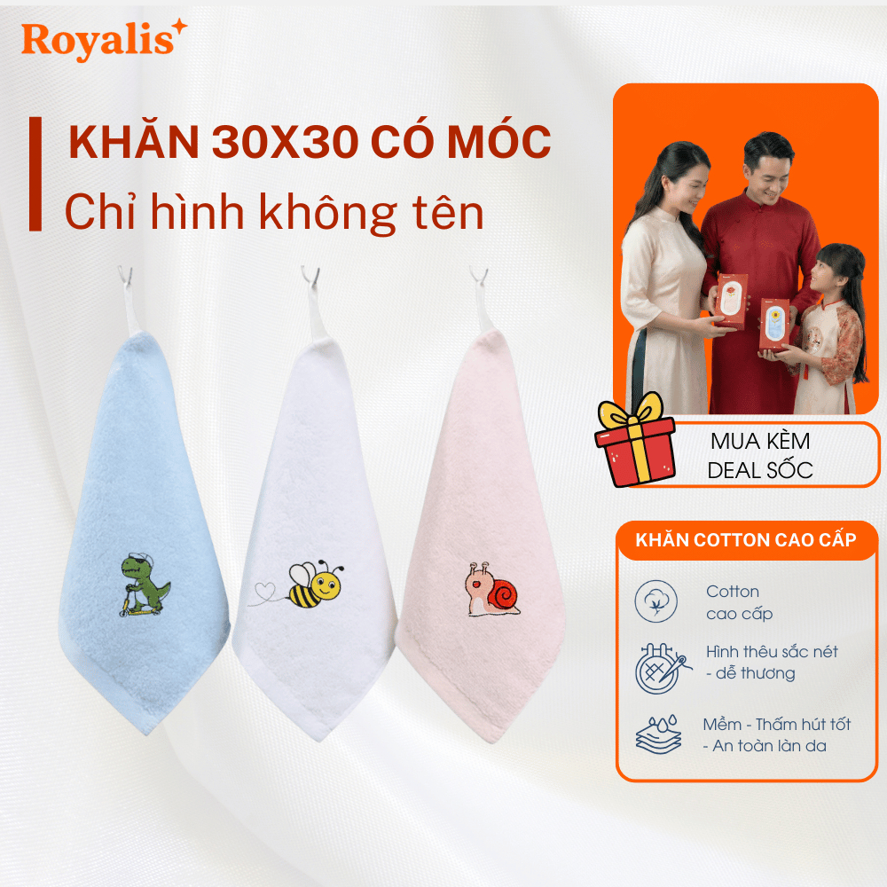 Khăn mặt, gội đầu, khăn tắm trơn và thêu hình dễ thương (Chỉ hình - Không tên)với chất liệu cotton cao cấp, dày dặn