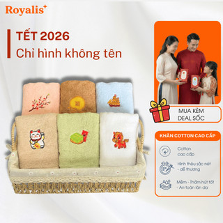 Khăn cotton thêu hình tết (chỉ hình-không tên) gồm mèo thần tài, phú quý, cành đào,...