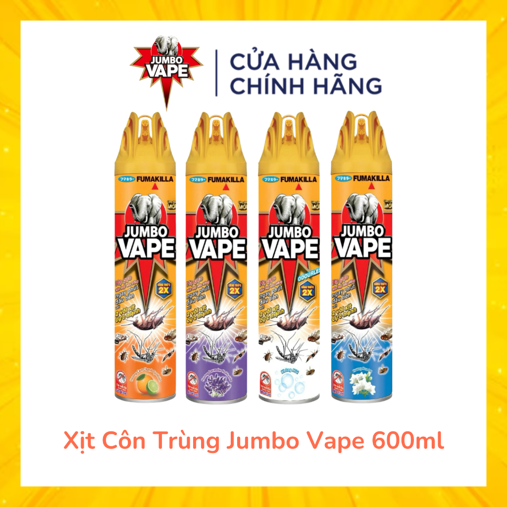 Bình Xịt Muỗi Jumbo Vape 600ml - Xịt Côn Trùng - Đủ Mùi - Không Mùi - Hàng Chính Hãng