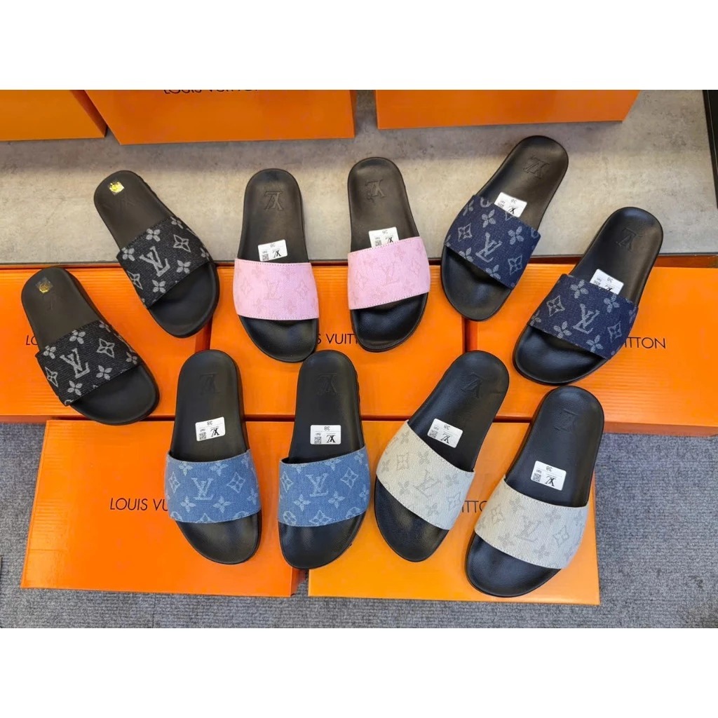 Dép LV Nam Quai Ngang Cao Cấp In Hoa Xanh Cực Đẹp Đế 2 Lớp - Dép L/V Nam Đi Cực Êm Chân , Mẫu Mã Đẹp