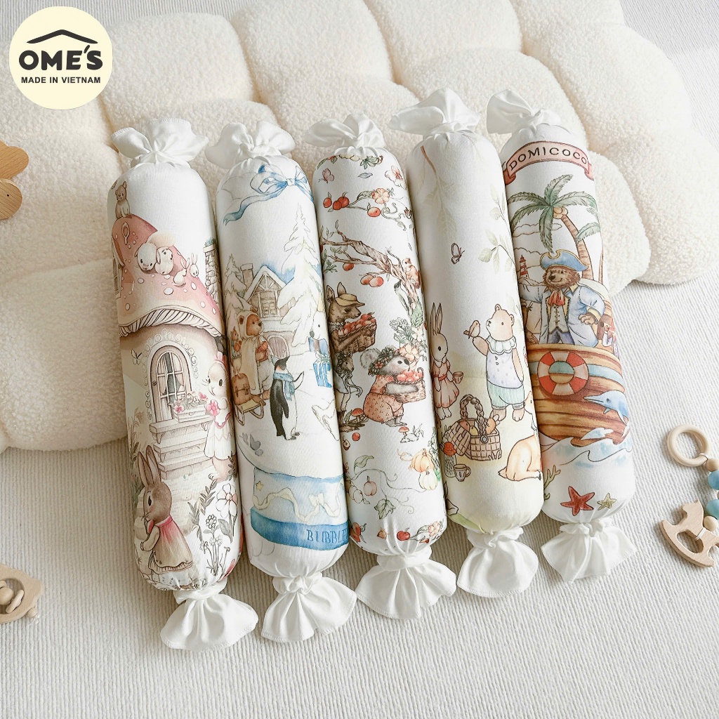 Gối Ôm Cổ Tích OME'S Vải Cotton Hình Kẹo Đáng Yêu Mềm Mại, Có Thể Tháo Rời Vỏ KT 50x16cm Babico