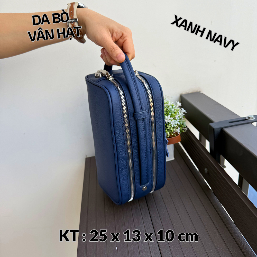 Clutch hộp cầm tay da bò MiLL khóa số cao cấp quai xách ngang và dọc