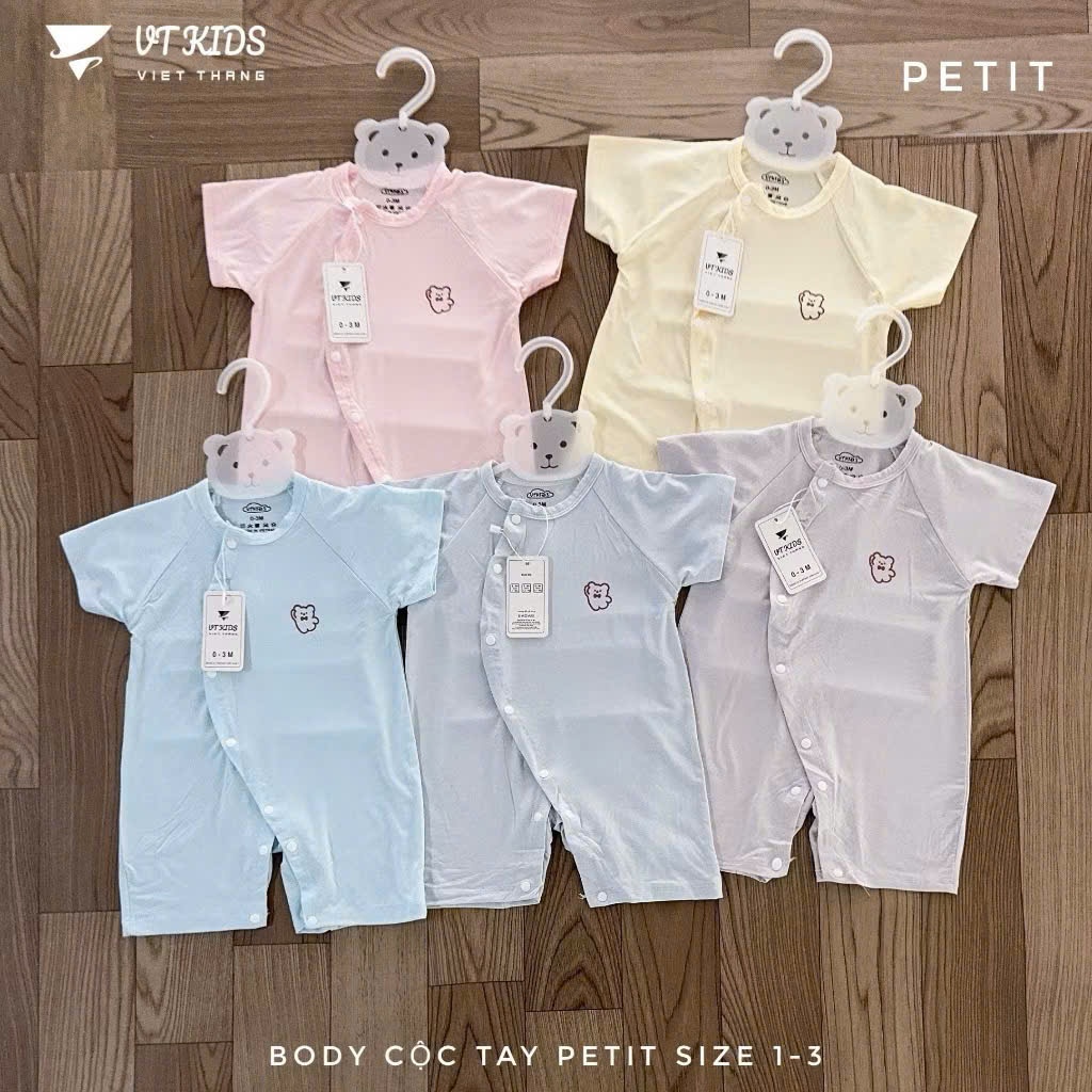Combo 3 Bộ Body Cộc Tay Petit Cúc Chéo VT Màu Và Họa Tiết Đáng Yêu, Mềm Mát Cho Bé 3-9Kg Babico
