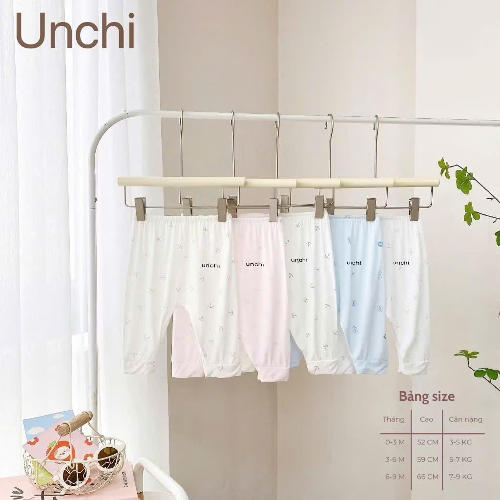 Combo 3-5 Quần Dài Sơ Sinh Unchi Vải Petit Mềm Mại, Co Giãn Có Đáp Đũng Cho Bé 3-9Kg Babico