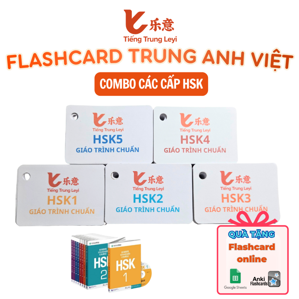 Flashcard Tiếng Trung các cấp HSK học từ vựng Trung Anh Việt (Tặng Flashcard Online) Tiếng Trung Ley
