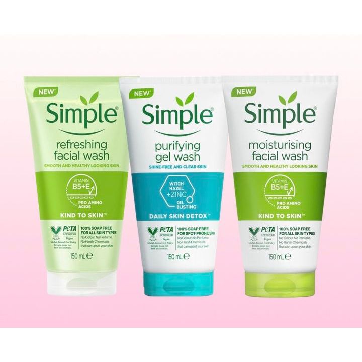 Sữa Rửa Mặt Simple dành cho mọi loại da - SỮA RỬA MẶT SIMPLE đủ 3 màu tuýp 150ml