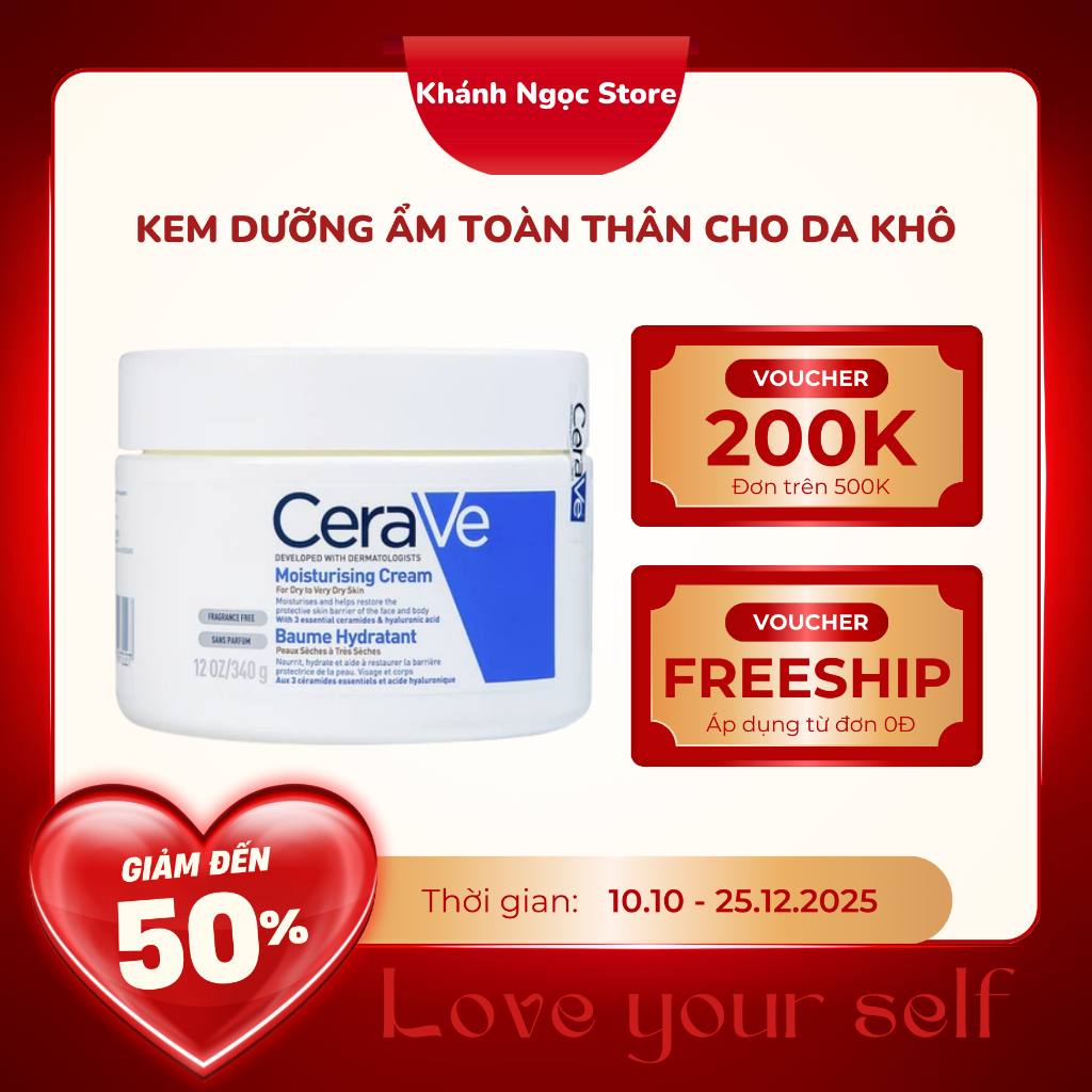 Kem dưỡng ẩm Cerave Moisturising Cream toàn thân cho da 340g mới