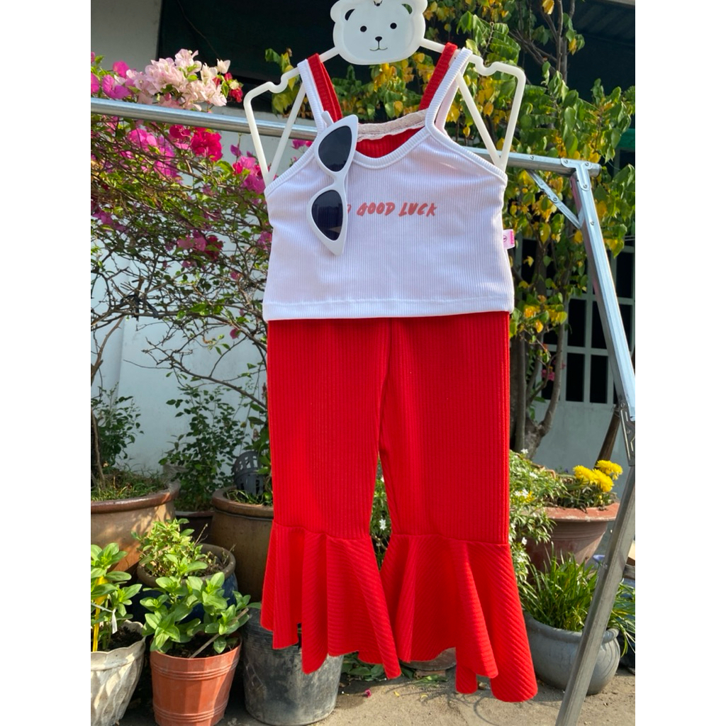 [8-23kg] Set bộ phối đỏ trắng Good luck - đồ thiết kế bé gái