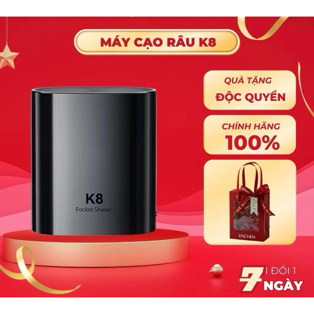 Set quà tặng-Máy cạo râu Enchen K8 đầu cạo 2D chống nước, 18 lưỡi dao tự mài BH 6 tháng