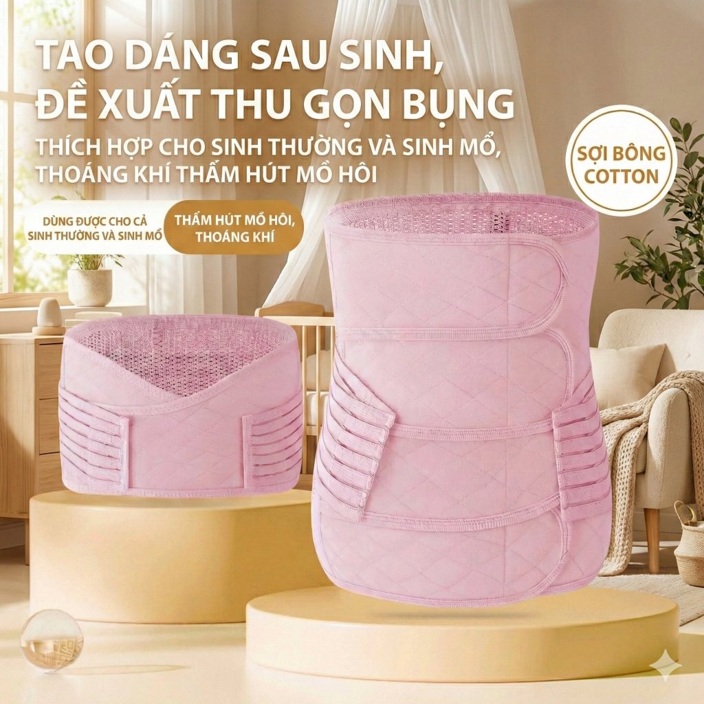 Đai nịt bụng sau sinh 4 đai dán, gen bụng giảm mỡ, định hình eo, dùng cho sinh thường & sinh mổ