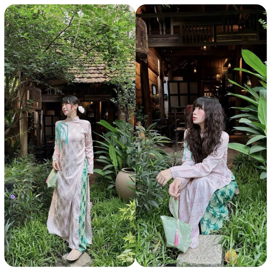 Áo Dài Lụa Gấm Thọ Dơi Cao Cấp Mặc Cùng Quần Thọ-Áo dài Tết duyên dáng-AD46