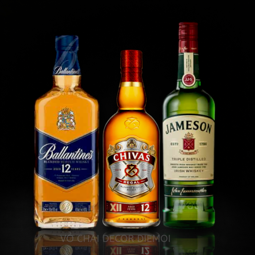 Combo 3 Chai Rượu Ngoại Cao Cấp – Ballantine’s 12, Chivas 12, Jameson - Decor & Sưu Tầm Sang Trọng