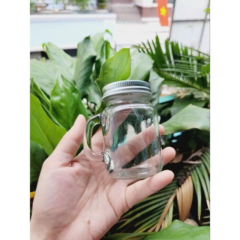 Lọ thủy tinh có tay cầm dùng làm bình lắc matcha, đựng ginger shot