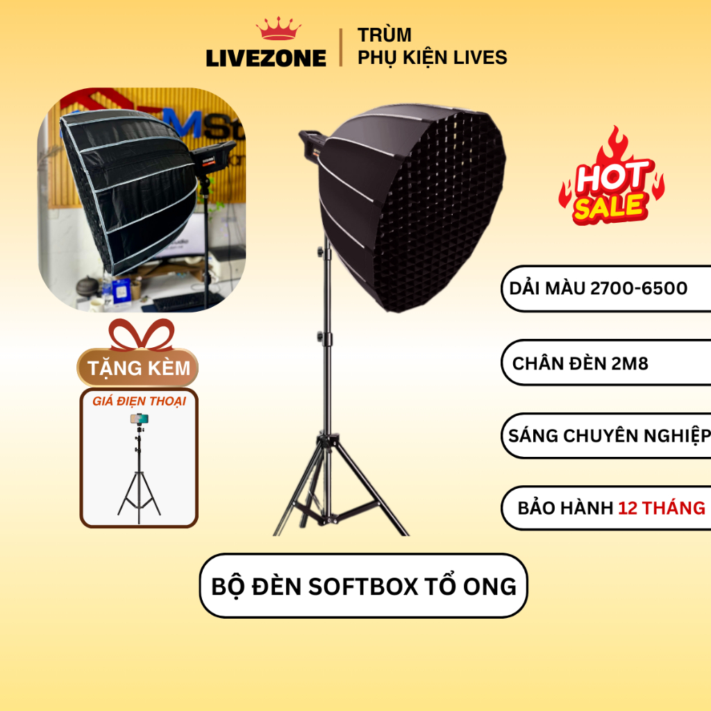 Đèn livestream cao cấp softbox Parabolic, Softbox Tổ ong 70cm cung cấp ánh sáng livestream,quay video, chụp hình