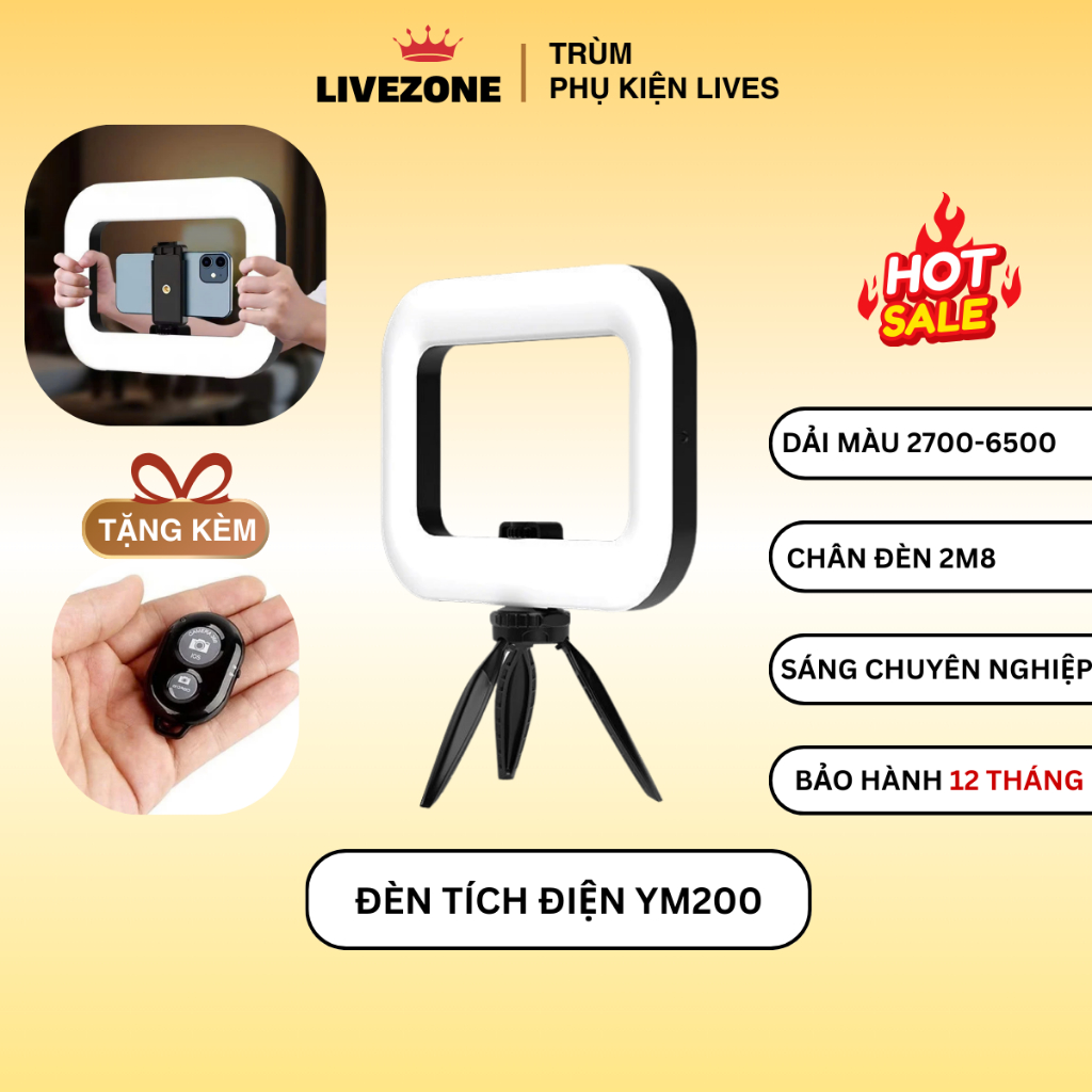 Đèn Livestream YM200 Di Động Tích Hợp Kẹp Điện Thoại Hỗ Trợ Quay Video, Chụp Ảnh, Makeup Chuyên Nghi
