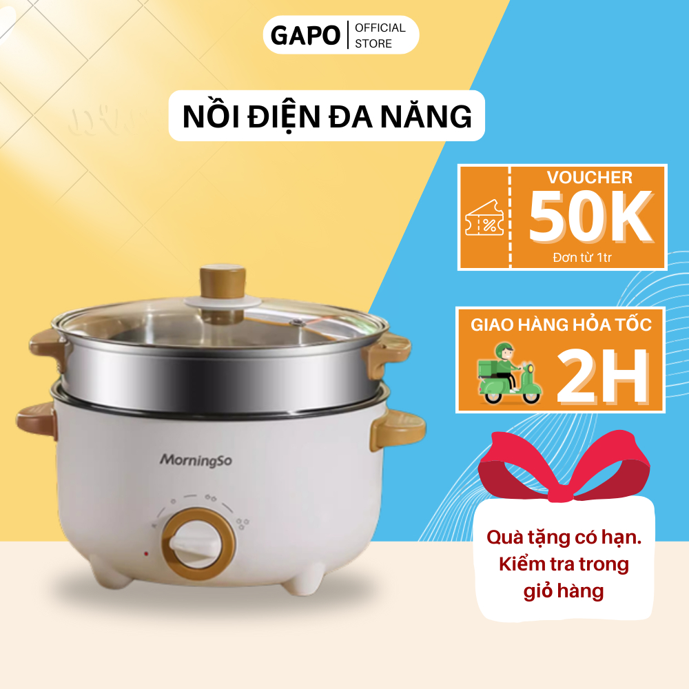 Nồi Điện Đa Năng 2 Tầng Kèm Khay Hấp Dung Tích 1.5 Lít Chống Dính
