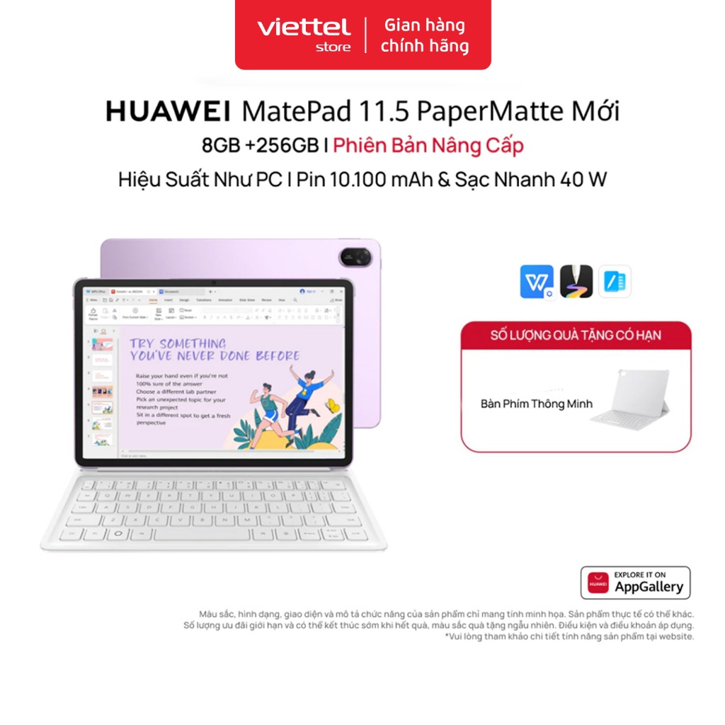 Máy tính bảng HUAWEI MatePad 11.5 PaperMatte Mới 8+256GB | Hiệu Suất Như PC | Pin 10.100 mAh | Sạc Nhanh 40W
