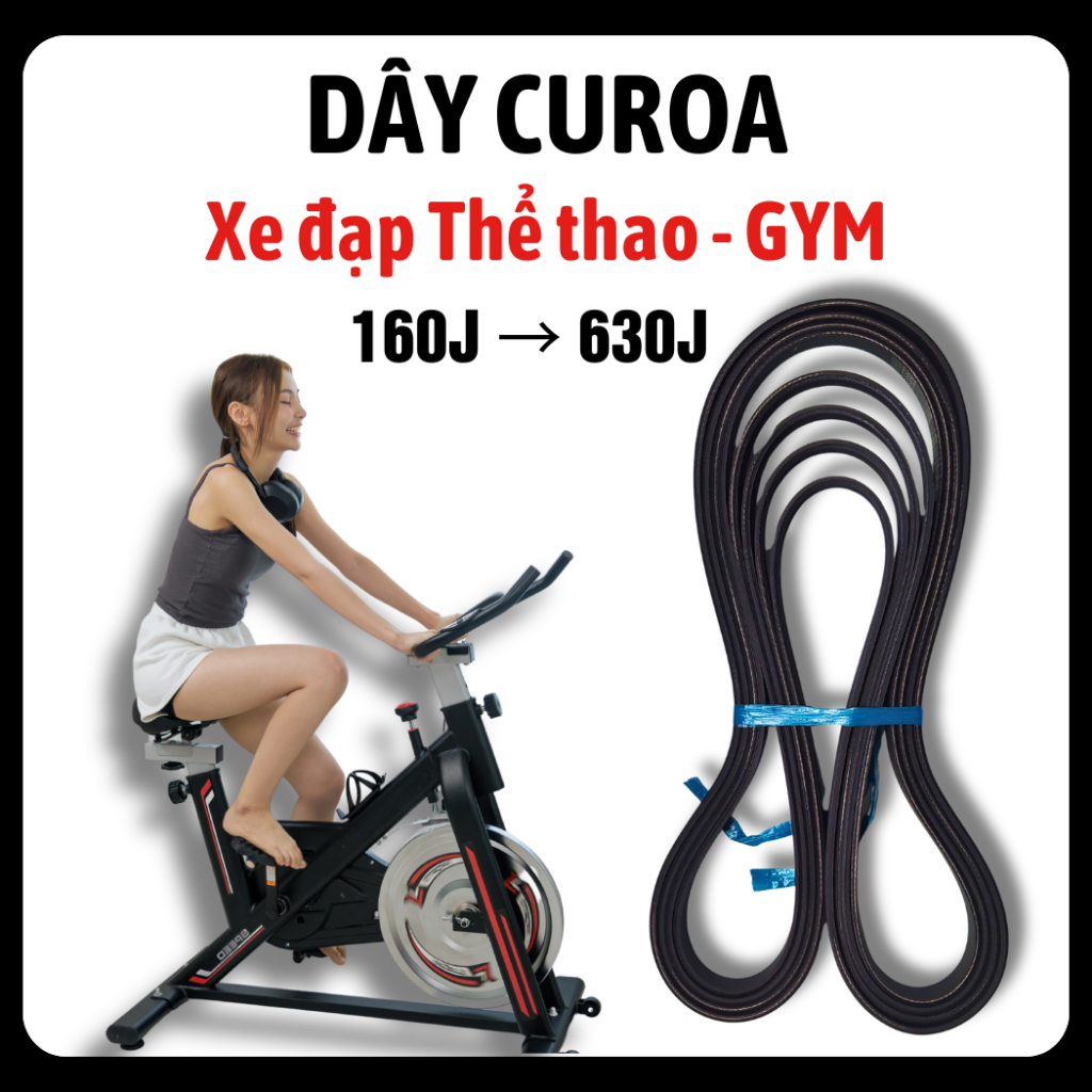 Dây curoa xe đạp thể thao, xe đạp tập gym, mã hiệu từ 160J đến 630J