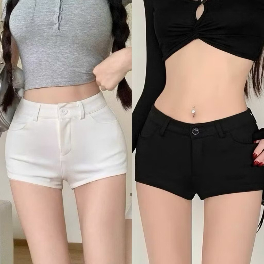 Quần Short Nữ Cạp Trễ Quần Đùi Siêu Ngắn Màu Đen Trắng Vải Umi Hàn Dày Dặn Co…