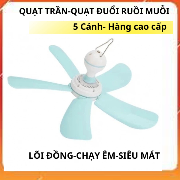 Quạt trần mini 5 cánh nhựa ABS gió mạnh chạy êm, quạt trần phòng ngủ quạt treo màn quạt mát cho bé