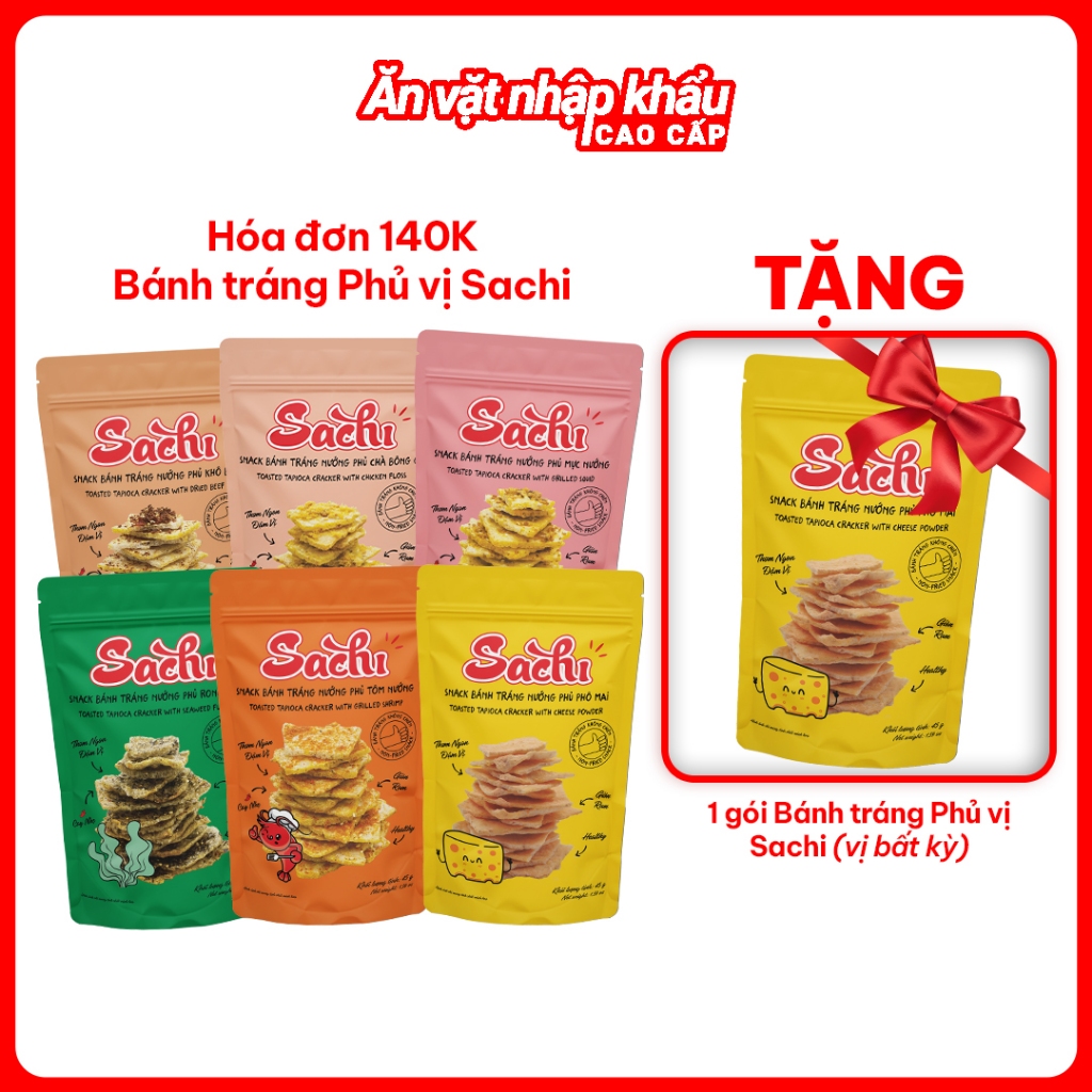[GÓI SACHI PHỦ VỊ 45G] Snack Bánh Tráng Nướng SACHI Phủ Vị Giòn Tan, Đậm Vị Không Chất Bảo Quản (45g