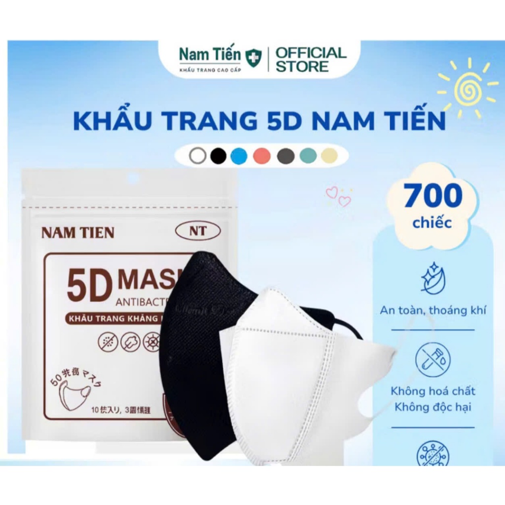 Khẩu Trang 5D combo 700 Cái Cao Cấp | 4 Lớp Lọc Bụi | Không Dính Son Môi | Người Lớn |Giá sỉ cho sal