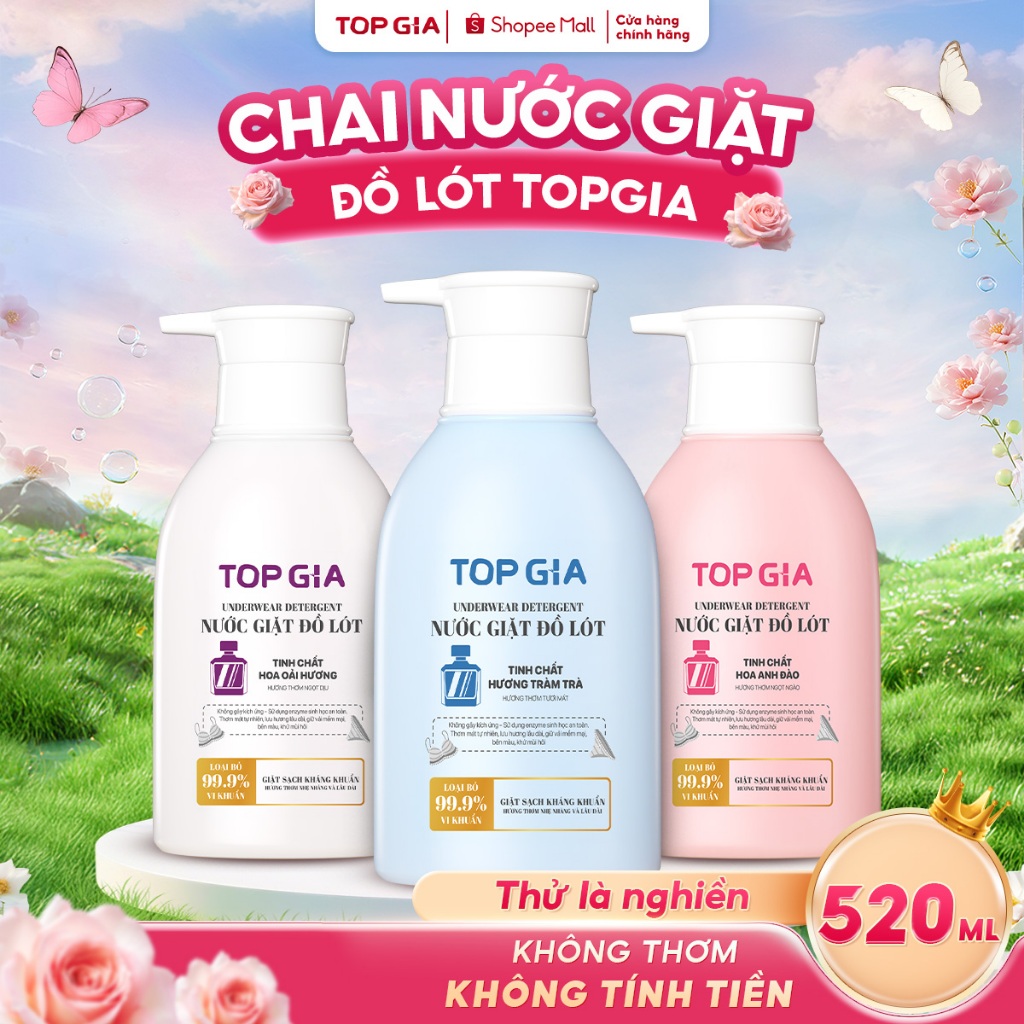 Nước giặt đồ lót sinh học TopGia thơm dịu nhẹ,làm sạch vết bẩn,khử mùi kháng khuẩn,an toàn cho da0PT