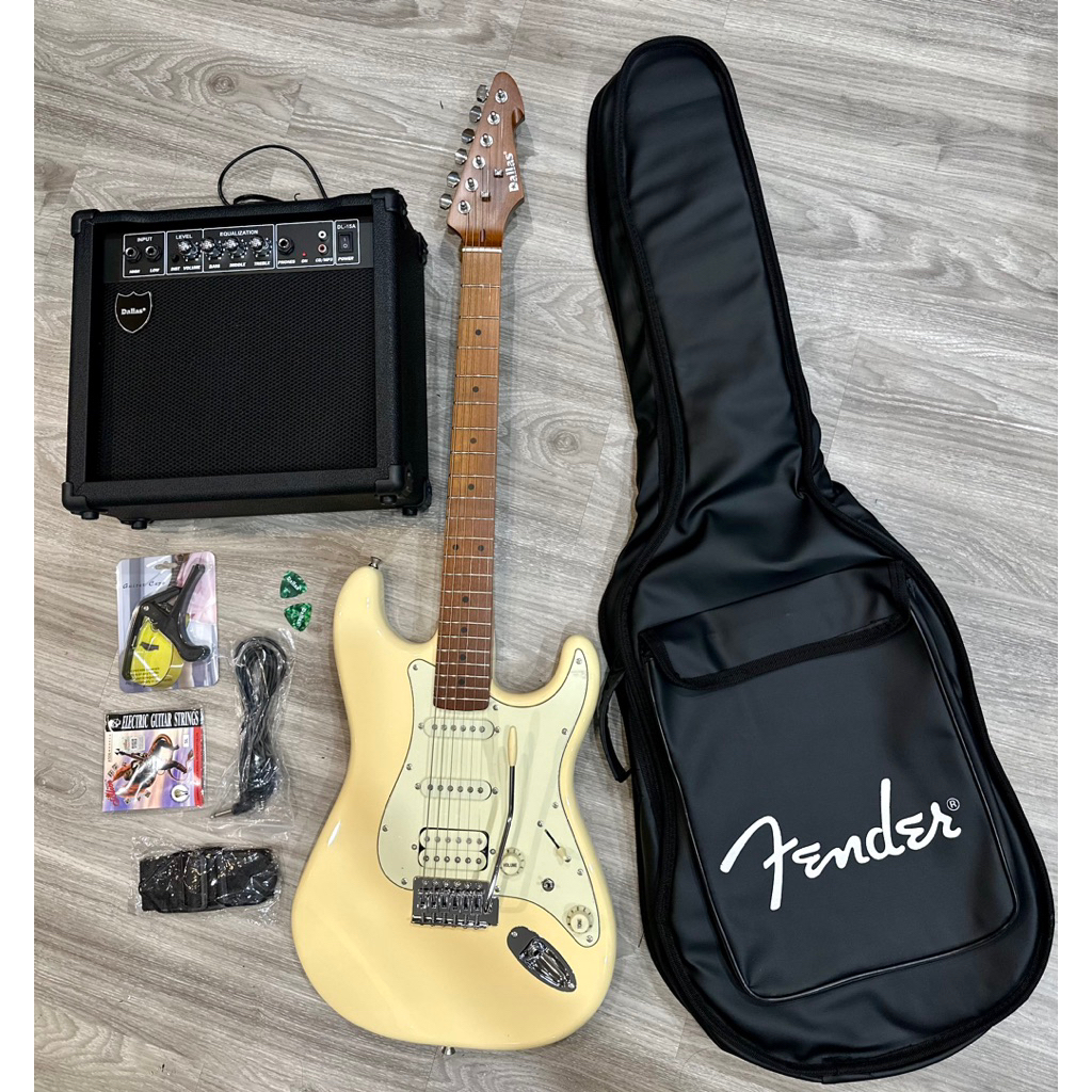 Combo Guitar Điện Dallas ST30 Pro 4 Pickup, Amply Dallas 15W New 2026 Cần Nướng Cứng Bền Đẹp, Tặng F