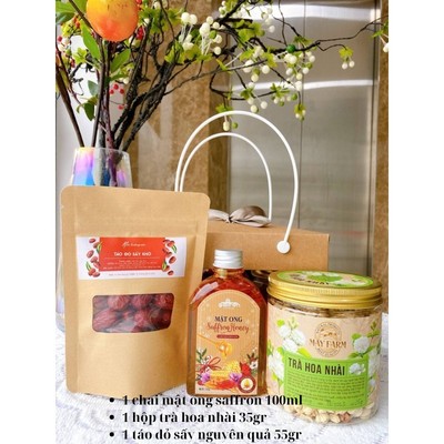 SET QUÀ TRUNG THU Saffron ngâm mật ong 130gr, trà nhài táo đỏ thương hiệu Saffron Việt Nam