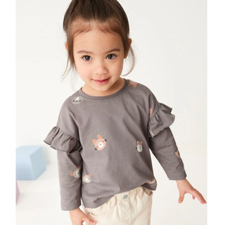14-28kg, Mã 9615 áo thun dài tay phối vai bèo duyên dáng, in họa tiết hoạt hình dễ thương cho bé gái