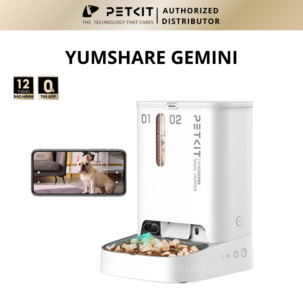 Máy Nhả Hạt Tự Động Cho Chó Mèo Có Camera PETKIT, Máy Cho Mèo, Chó Ăn Tự Động Hai Ngăn Petkit Gemini