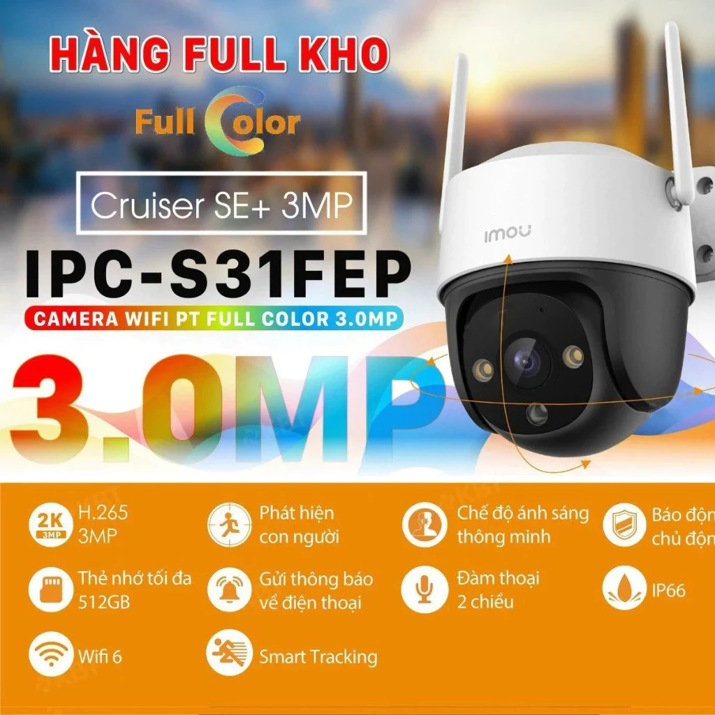 Camera IMOU S31FEP (Cruiser SE) – 3MP – Ngoài trời – Màu ban đêm – Xoay 360 –Đàm thoại– BH 2 năm