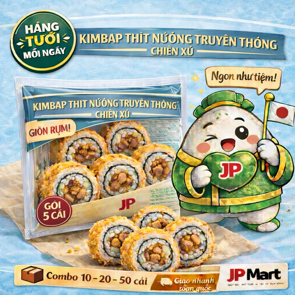 [HOẢ TỐC - Combo 2 gói] Cơm cuộn xù thịt nướng truyền thống - kimbap chiên xù - JPMart