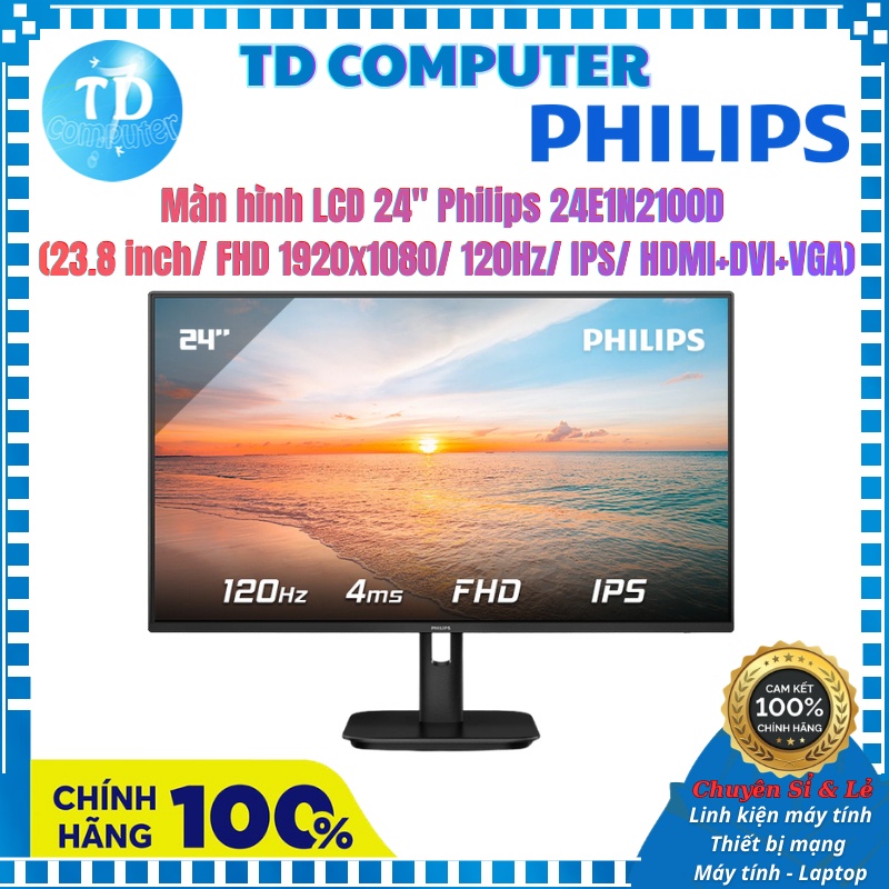 Màn hình LCD 24" Philips 24E1N2100D (23.8 inch/ FHD 1920x1080/ 120Hz/ IPS/ HDMI+DVI+VGA) – Hàng chín