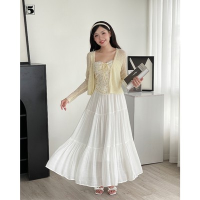 Chân váy nữ Twentyfive dáng dài maxi 2 lớp, vải đũi mềm mỏng cạp chun co dãn 6688