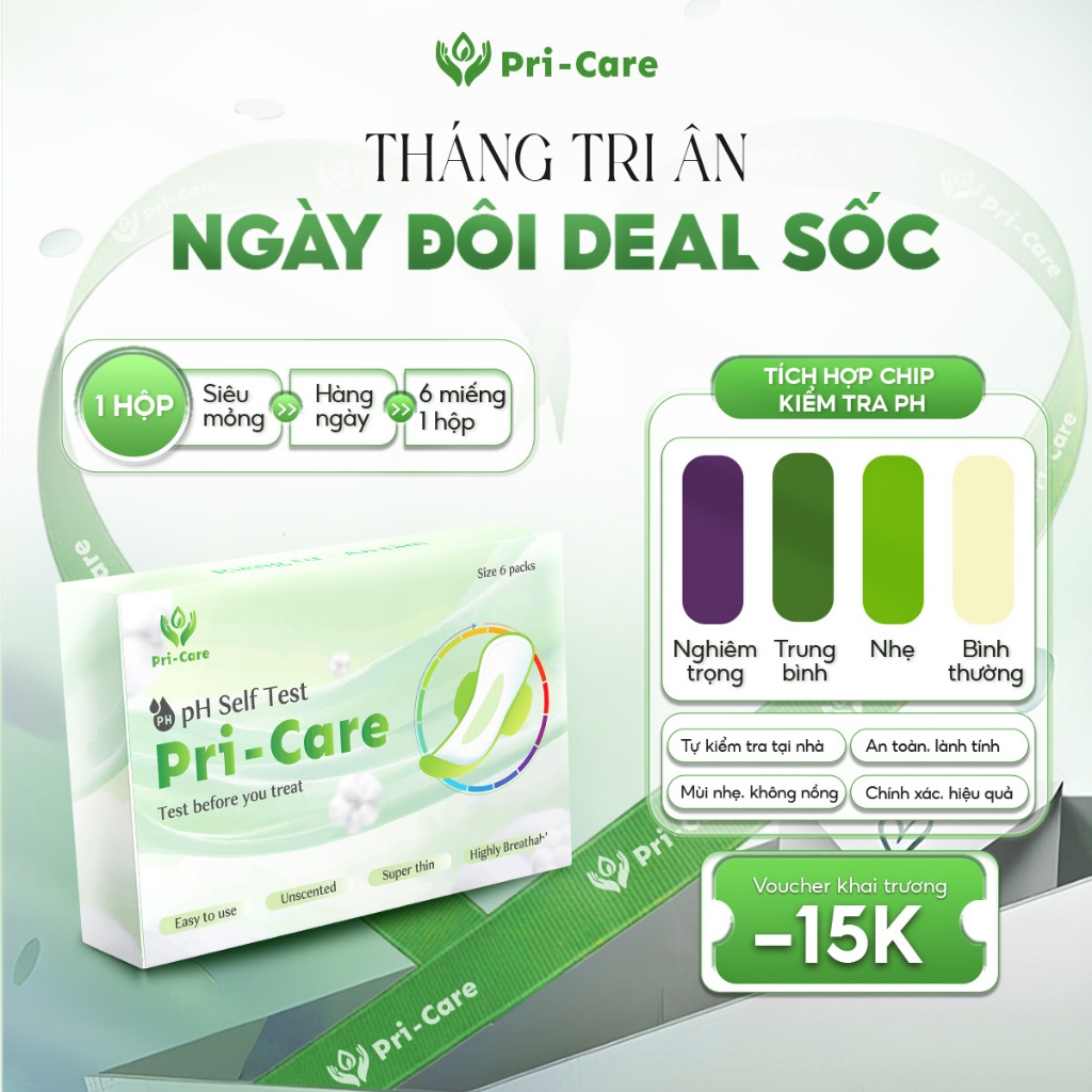 Băng vệ sinh Pri - Care kiểm tra pH phụ khoa, test pH vùng kín, theo dõi sức khỏe an toàn, mỏng nhẹ