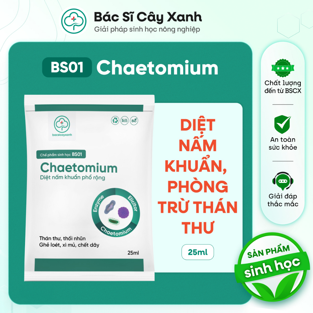 BS01 Chaetomium Trị Thán Thư Vàng Lá Đốm Lá 25ml 100ml - Diệt Nấm Bệnh Thối Trái Cho Cây Trồng - Bác