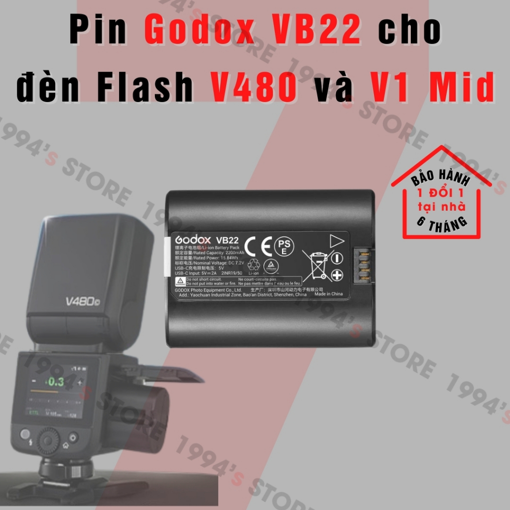 Pin Godox VB22 dùng cho đèn Flash Godox V480 và Godox V1 Mid - Dung lượng 2200mAh