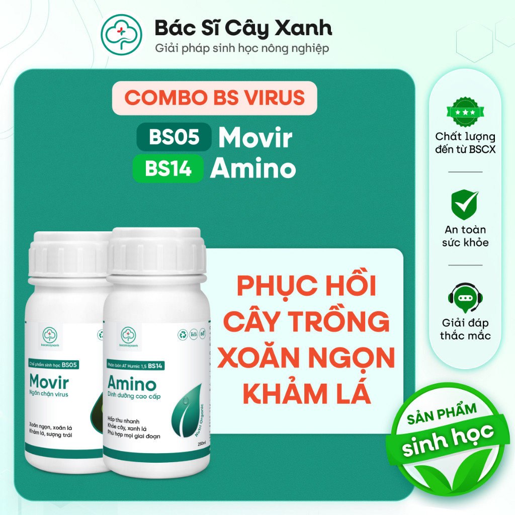 Combo Trị Xoăn Ngọn Sượng Trái Rau Màu BS05 Movir BS14 Amino - Phục Hồi Cây Khảm Lá -Bác Sĩ Cây Xanh