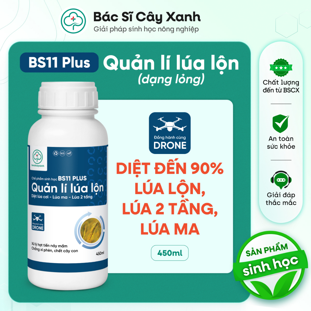 BS11 Plus Diệt Lúa Lộn Dạng Lỏng 450ml - Quản Lý Lúa Cỏ Lúa Ma - Phun Máy Bay - Bác Sĩ Cây Xanh